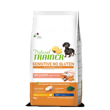Natural Trainer, Sensitive No Gluten Mini & Toy Adult, Somon si Cereale Integrale, 7 kg