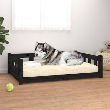 vidaXL Pat pentru câini, negru, 105,5x75,5x28 cm, lemn masiv de pin
