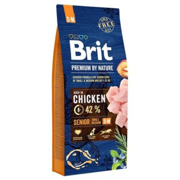 Hrana Uscata Caini BRIT PREMIUM by Nature Senior Talie Mica-Medie 15kg