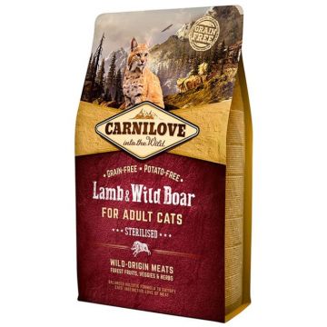 Hrana Uscata Pisici CARNILOVE Grain Free Sterilised cu Miel si Mistret 6kg