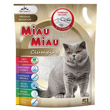 Nisip Pisici MIAU MIAU Clumping Silicat 5L