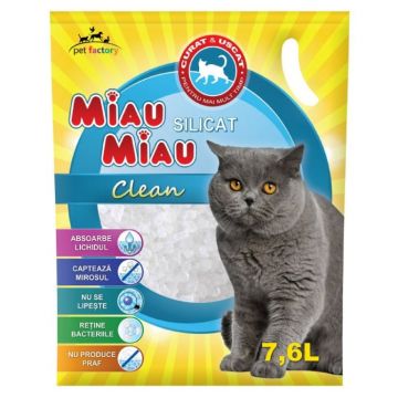 Nisip Pisici MIAU MIAU Silicat Clean 7,6L