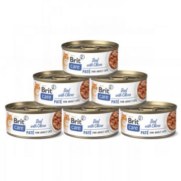 Pachet Conserve Pisici BRIT CARE Beef Pate with Olives 6x70g
