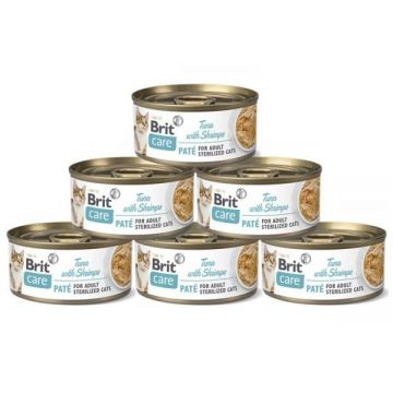 Pachet Conserve Pisici BRIT CARE Sterilised Tuna Pate with Shrimps 6x70g
