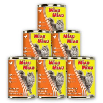 Pachet Conserve Pisici MIAU MIAU cu Carne de Pui 6x415g
