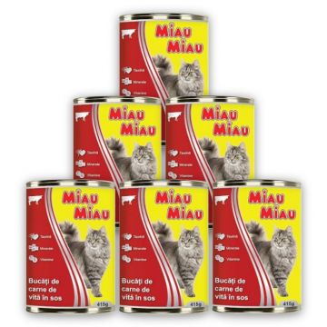 Pachet Conserve Pisici MIAU MIAU cu Carne de Vita 6x415g