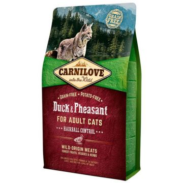 Hrana Uscata Pisici CARNILOVE Grain Free Hairball Control cu Rata si Fazan 6kg