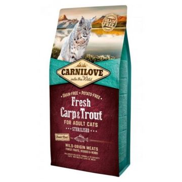 Hrana Uscata Pisici CARNILOVE Grain Free Sterilised cu Crap si Pastrav 6kg