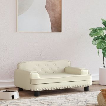 vidaXL Pat de câini, crem, 70x45x30 cm, piele ecologică