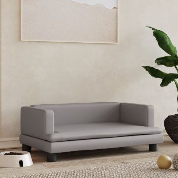 vidaXL Pat de câini, gri, 80x45x30 cm, piele ecologică