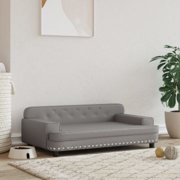 vidaXL Pat de câini, gri, 90x53x30 cm, piele ecologică