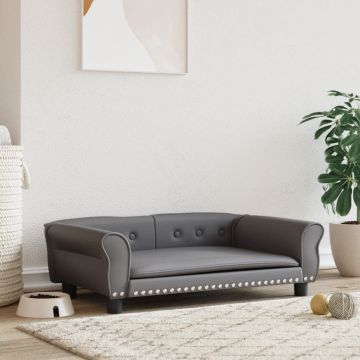 vidaXL Pat de câini, gri, 95x55x30 cm, piele ecologică