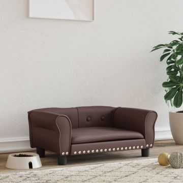 vidaXL Pat de câini, maro, 70x45x30 cm, piele ecologică