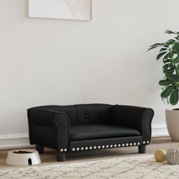vidaXL Pat de câini, negru, 70x45x30 cm, piele ecologică