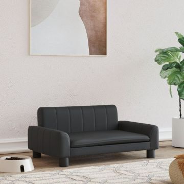 vidaXL Pat de câini, negru, 70x45x30 cm, piele ecologică