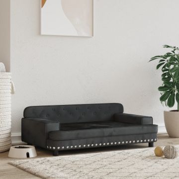 vidaXL Pat de câini, negru, 90x53x30 cm, catifea