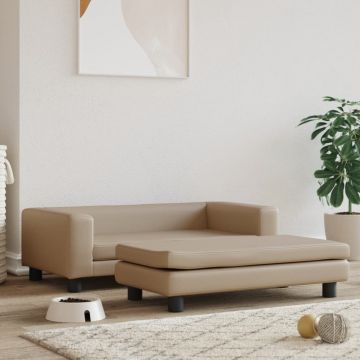 vidaXL Pat pentru câini cu extensie cappuccino 100x50x30 cm piele eco