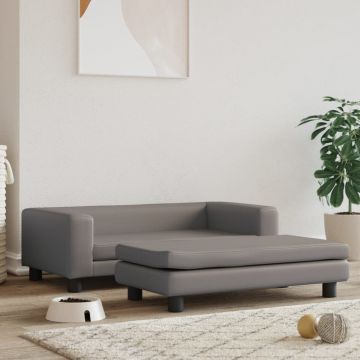vidaXL Pat pentru câini cu extensie, gri, 100x50x30 cm, piele eco
