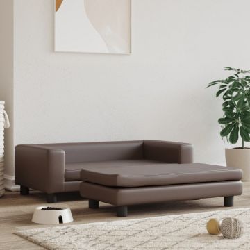 vidaXL Pat pentru câini cu extensie, maro, 100x50x30 cm, piele eco