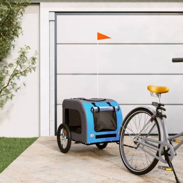 vidaXL Remorcă bicicletă de câini albastru&gri țesătură Oxford&fier