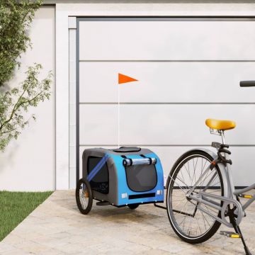 vidaXL Remorcă bicicletă de câini albastru&gri țesătură Oxford&fier