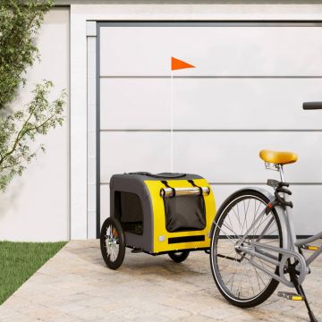 vidaXL Remorcă bicicletă pentru câini galben&gri țesătură oxford&fier