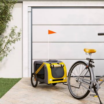 vidaXL Remorcă bicicletă pentru câini galben&gri țesătură oxford&fier