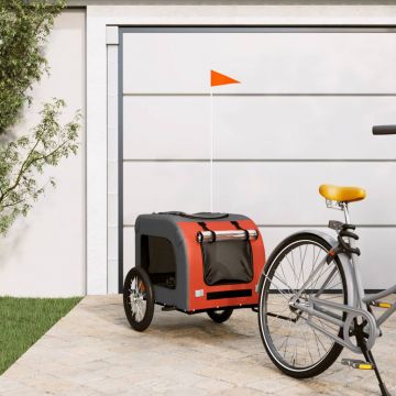 vidaXL Remorcă de bicicletă câini portocaliu&gri textil oxford&fier