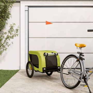 vidaXL Remorcă de bicicletă câini verde&negru textil oxford&fier