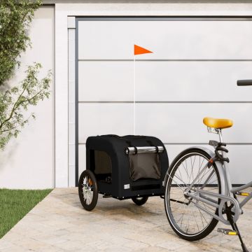 vidaXL Remorcă de bicicletă pentru câini, negru, textil oxford și fier