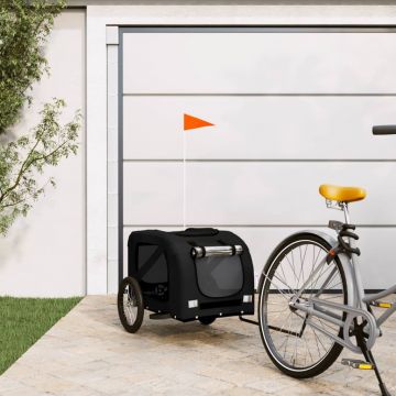 vidaXL Remorcă de bicicletă pentru câini, negru, textil oxford și fier