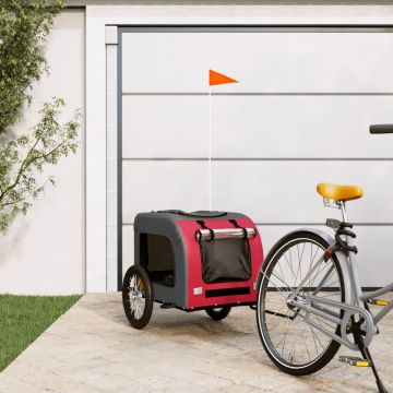 vidaXL Remorcă de bicicletă pentru câini, roșu&gri, textil oxford&fier