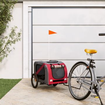 vidaXL Remorcă de bicicletă pentru câini, roșu&gri, textil oxford&fier
