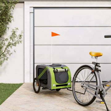 vidaXL Remorcă de bicicletă pentru câini, verde, textil oxford și fier