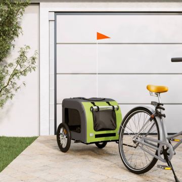 vidaXL Remorcă de bicicletă pentru câini, verde, textil oxford și fier