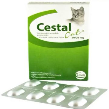 Antiparazitar intern pentru pisici Chestal Cat Chew, 8 tablete masticabile, Ceva Sante