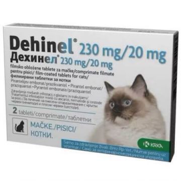 Antiparazitar intern pentru pisici Dehinel, 230 mg/20 mg, 2 comprimate filmate, KRKA
