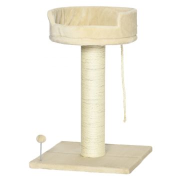 Copac de Zgariat pentru Pisici cu Patut, Minge si Sfoara pentru Joaca, Imbracat in Plus si Stalp din Sisal, 55x55x83cm, Beige PawHut | Aosom RO