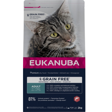 EUKANUBA Grain Free Adult 2 kg, Hrana uscata pisica adulta, cu somon