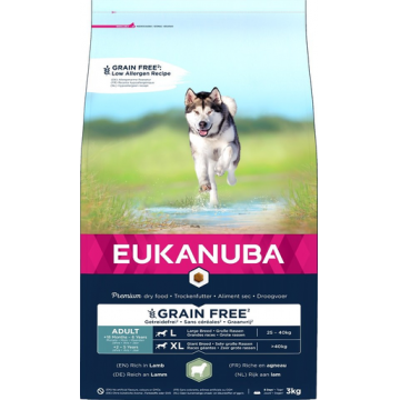 EUKANUBA Grain Free L Adult 3 kg Hrana caine talie mare, cu miel
