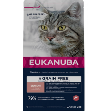 EUKANUBA Grain Free Senior 2 kg Hrana uscata pentru pisici in varsta, cu somon