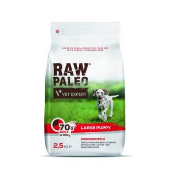 Hrana uscata cu carne de vita pentru caini Raw Paleo Beef Puppy Large, 2,5 kg, VetExpert