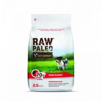 Hrana uscata cu carne de vita pentru caini Raw Paleo Beef Puppy Mini, 2,5 kg, VetExpert