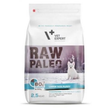 Hrana uscata cu curcan pentru caini rasa mare Puppy Raw Paleo, 2.5 Kg, VetExpert