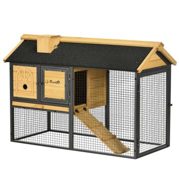 PawHut Cusca de exterior pentru iepuri, cu tava detasabila, curte, rampa, Casa pentru animale mici, 120 x 55.5 x 80 cm | AOSOM RO de firma originala