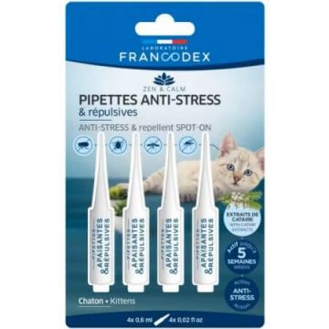 Pipete Antistres & Repelente Antiparazitare - pentru pisici, 4 pipete x 0,6 ml, Francodex