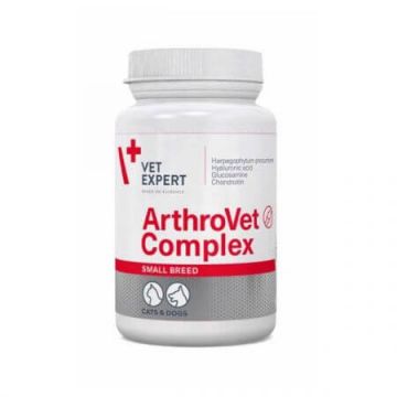 Supliment pentru functionarea normala a cartilajelor si articulatiilor la caini de talie mica si pisici Arthrovet Complex Small Breed, 60 tablete, VetExpert