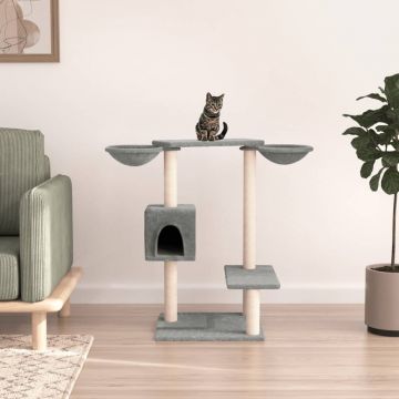 vidaXL Ansamblu de pisici cu stâlpi de zgâriat, gri deschis, 82 cm