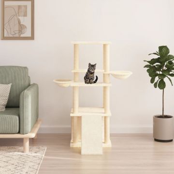 vidaXL Ansamblu de pisici cu stâlpi din funie de sisal, crem, 133 cm