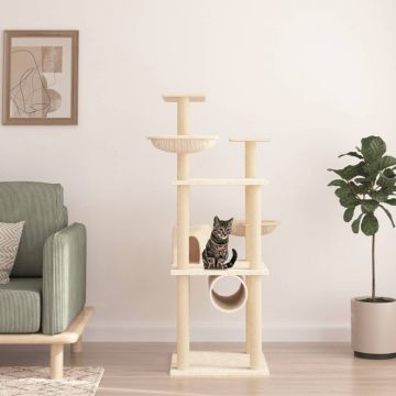 vidaXL Ansamblu de pisici cu stâlpi din funie de sisal, crem, 141 cm